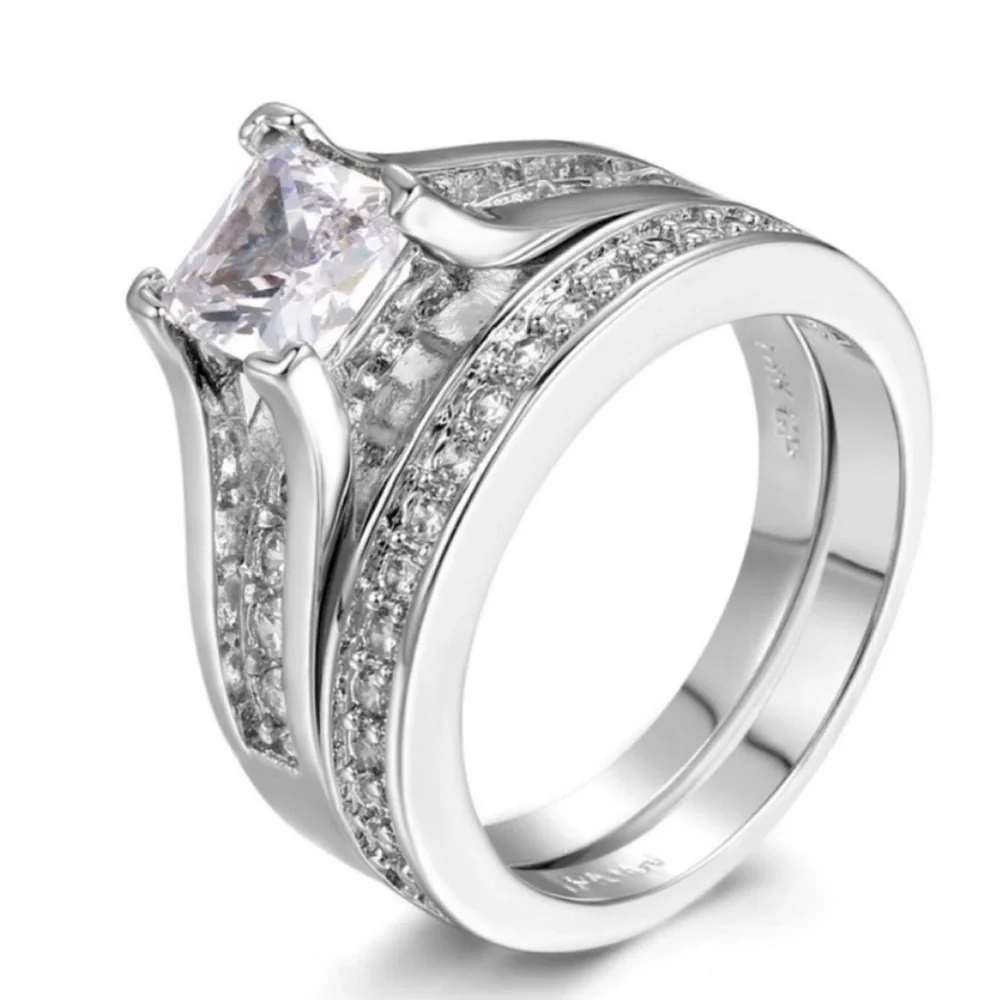 NEW SET 925 STERLING STERLING ENGAGEMENT DIAMOND RING, CUTE RING, SHINY RING. - Picture 6 of 6